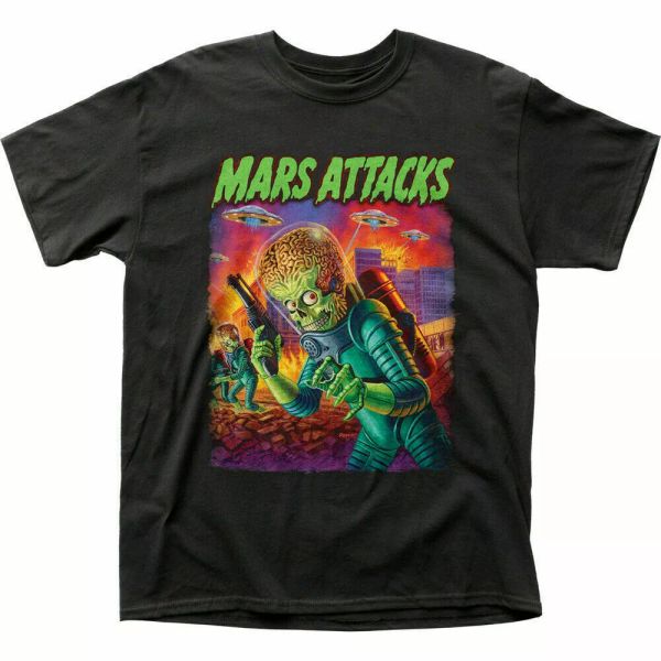 

mars attacks ufos attack t shirt mens licensed movie ufo aliens tee new black, White;black