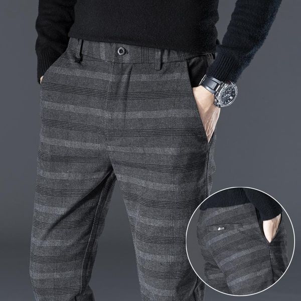

men's suits & blazers 2021 plaid autumn winter men suit pants british retro office formal trousers mid-high waist slim casual business, White;black