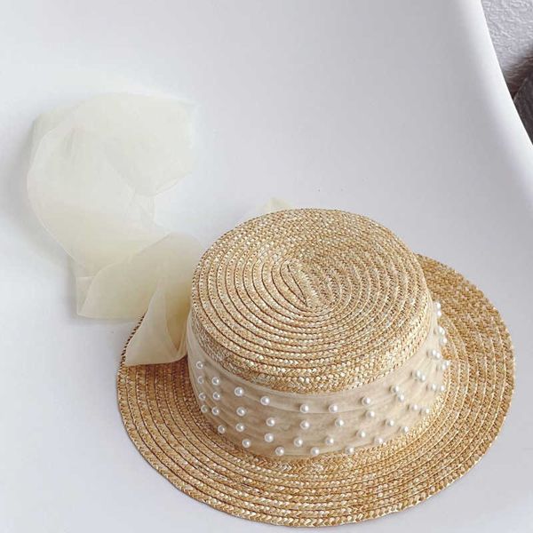 

summer arrival girls fashion pearl hats kids straw with bow 210528, Yellow