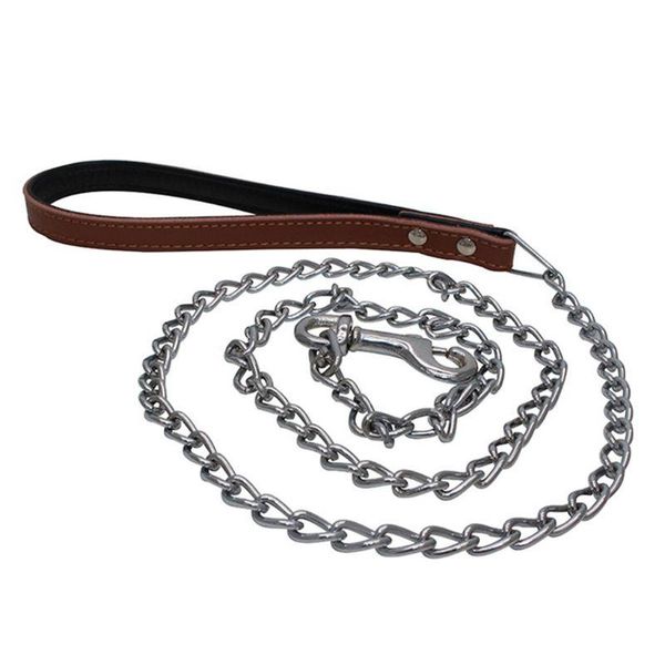 

dog collars & leashes leather pet puppy leash iron chain anti-bite walking running outdoor train 37mf