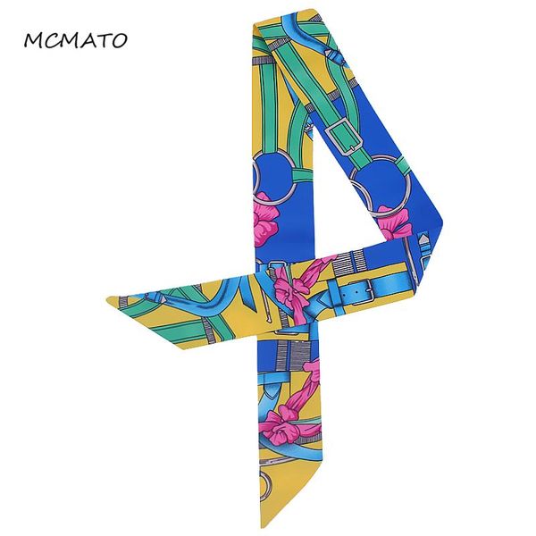 

scarves brand belt flower print bag strap scarf 2021 womens silk fashion head headwear long accessories ribbon, Blue;gray