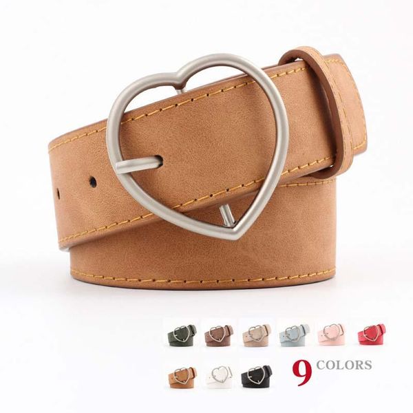 

belts women ceinture retro trend heart-shaped alloy pin buckle belt scrub imitation leather casual female, Black;brown
