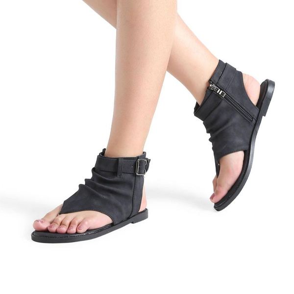 

women sandals 2021 summer soft leather flat female flip flop casual beach shoes ladies rome style, Black