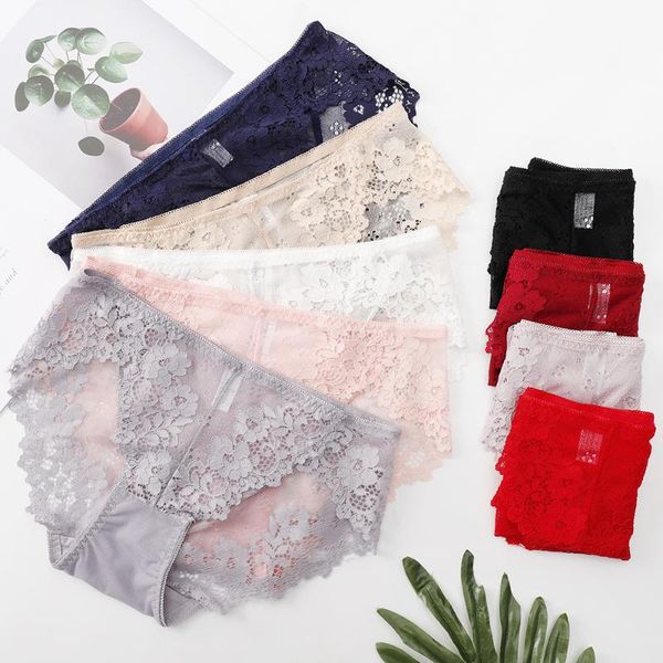 

women's panties product cotton bottom crotch cloth lace trim breathable mid-waist, Black;pink