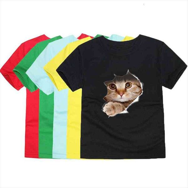 

fashion t shirt for teen boys animal cat vintage cotton kids toddler summer clothes children clothing girl tee, Blue