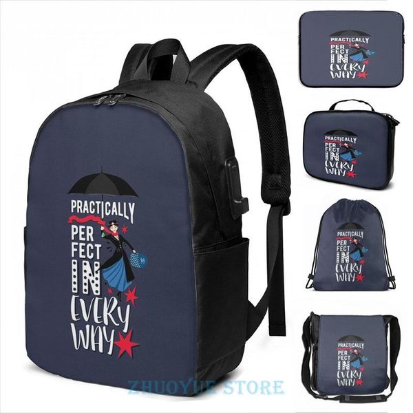 

backpack funny graphic print mary poppins(4) usb charge men school bags women bag travel laptop