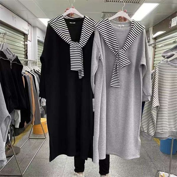 

long sweater autumn loose plush knee, White;black