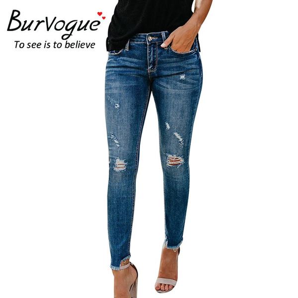 

women's jeans burvogue for women high elastic plus size buliftting skinny stretch pencil pants full length slimming, Blue