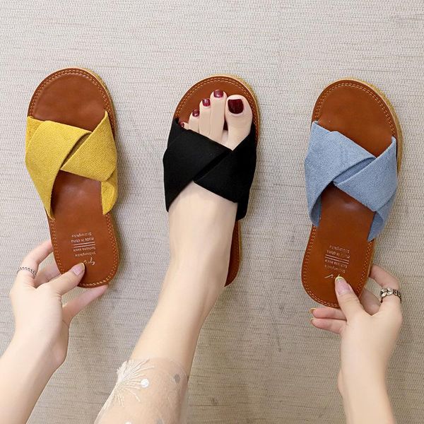 

women slippers summer shoes designer outside slides ladies literary flat-heeled beach casual female, Black