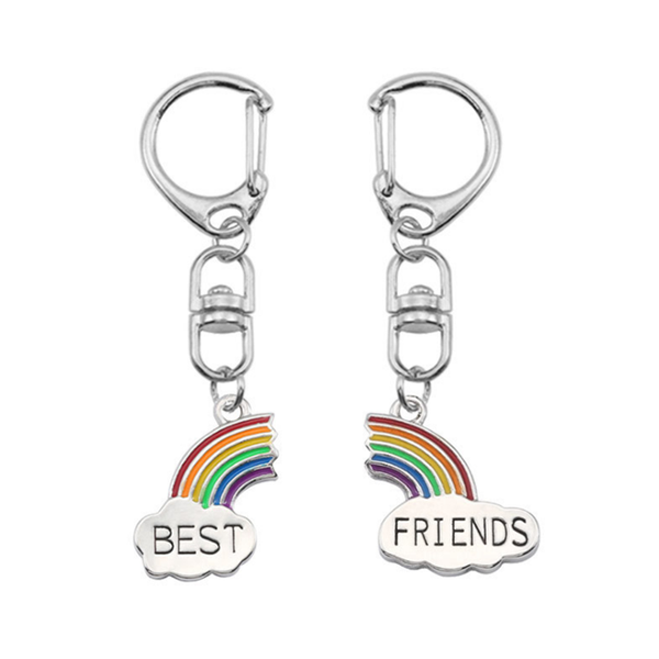 

keychains 2021 diy 2 pcs/set lovely friend keychain for women girl rainbow pendant cute accessories key chain charming jewelry gifts, Silver