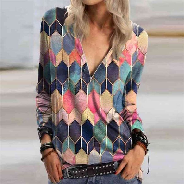 

casual flower print shirt v neck zipper pullover long sleeve shirts women vintage large size 5xl autumn t shirts 210401, White
