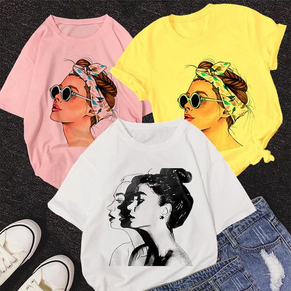 

women's t-shirt multi-color mix and match t shirt women summer vogue anime print lady casual harajuku streetwear short sleeve tshirt, White