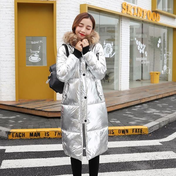 

women's down & parkas nice hooded winter long shiny really collars warm cotton-padded jacket and fashionable clothes, Black