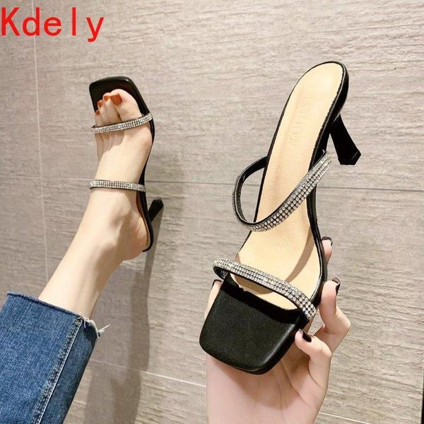 

rhinestones high heels thin slipper women summer party shoes woman wedding fashion jelly open toe mary janes mules sandals dress1, Black