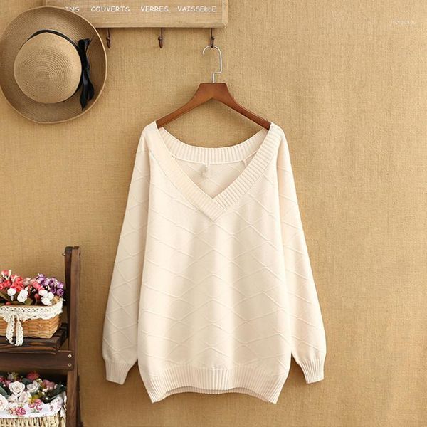 

plus size t-shirt sweater for women big v-neck stretch knitted fabric neckline large long sleeve shirt fatwomen, Black