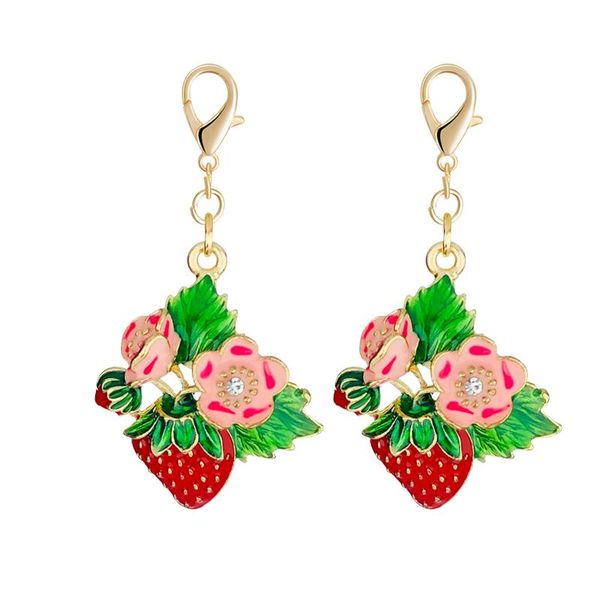 

keychains simple small fresh alloy jewelry color fruit strawberry shape key ring pendant bag pen accessories, Silver