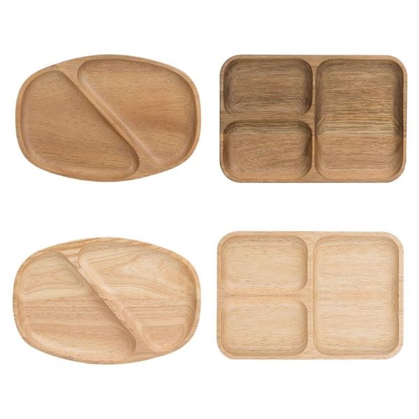 

dishes & plates 2/4 grids wooden snack plate breakfast bread tray fruit dessert dish organizer tableware kitchen party supplies