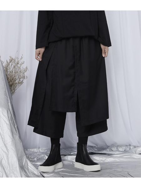 

men's pants wide-leg casual yamamoto style dark black multi-layer patchwork loose oversized