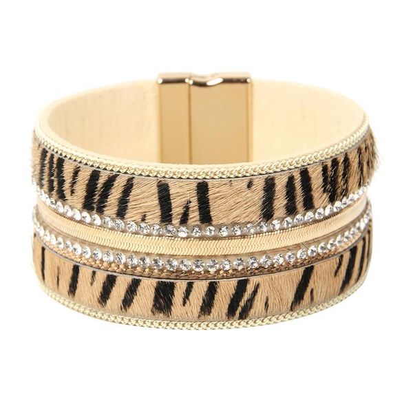 

bangle ornapeadia 2021 bracelet for women bohemian brown horsehair leopard print rhinestone wholesale, Black