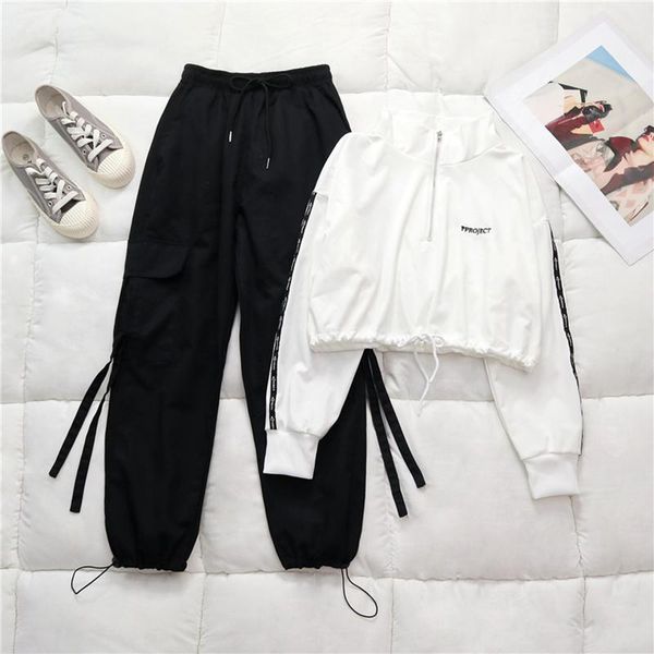 

women's hoodies & sweatshirts hip hop long sleeve hoodie sweatshirt harajuku bf women hoody female zipper coat, Black