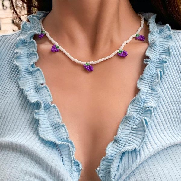

chokers lacteo bohemian purple color fruit pendant necklace for women 2021 fashion trendy acrylic beeds clavicle chain choker, Golden;silver