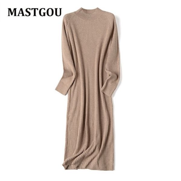 

gigogou basic solid long knit maxi sweater dress autumn winter turtleneck sleeve robe party ribbed straight es 211119, Black;gray