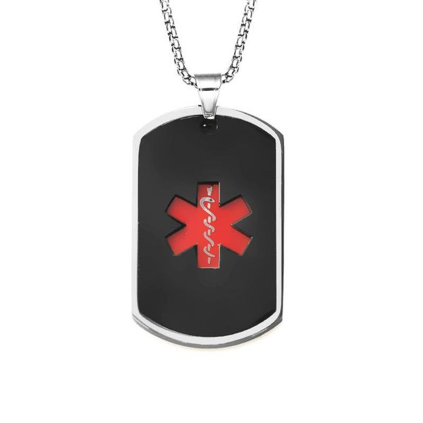 

black alert id pendant necklace emergency stainless steel jewelry 24" link chain necklaces, Silver