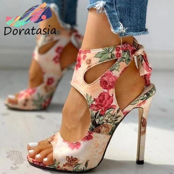

sandals doratasia plush size 43 women mixed color lace up open toe shoes butterfly knot mature design c0xu, Black