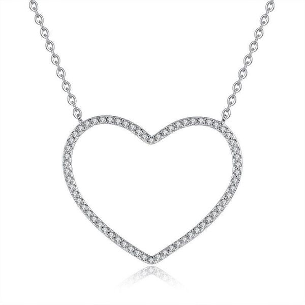 

chains silver color heart necklace fashion lady inlaid transparent zircon pendant simple gift for friends