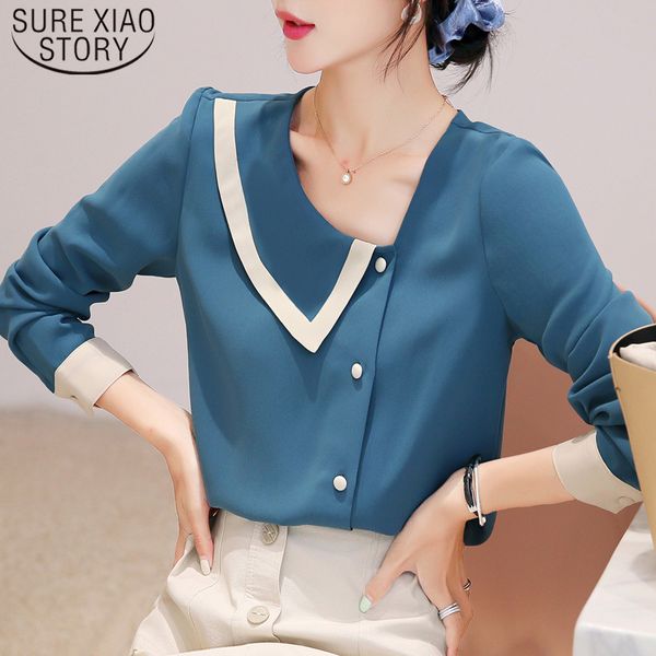 

autumn solid chiffon women blouses loose slim plus size button temperament korean office lady shirt 6407 50 210510, White