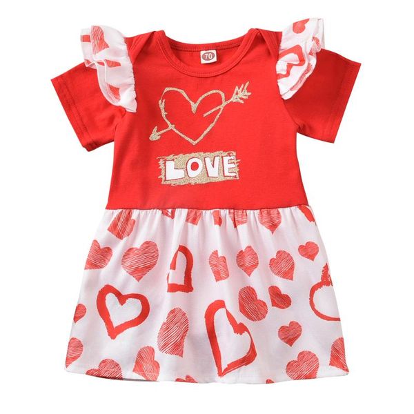 

rompers opperiaya valentine's day baby girls short sleeve bodysuit dress with love letter print lotus leaf decoration summer clothing, Blue