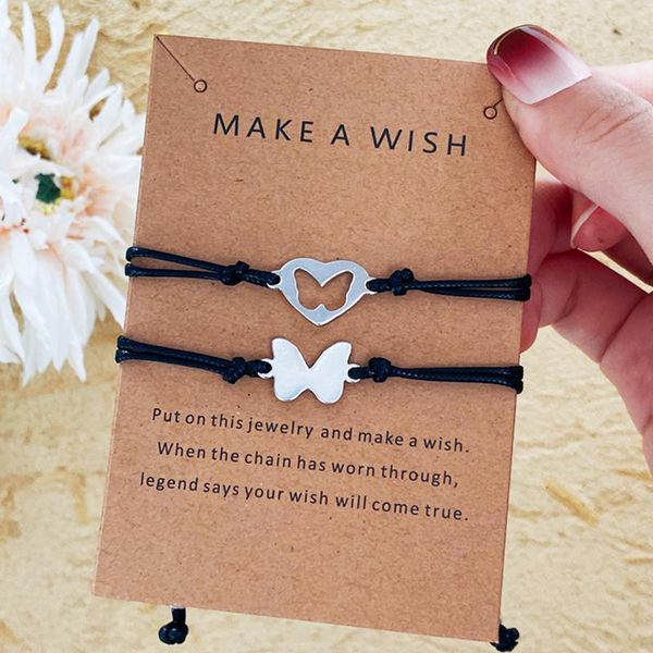 

charm bracelets 2pcs cute butterfly heart couple for lover men women magnetic bracelet stainless steel rope jewelry, Golden;silver