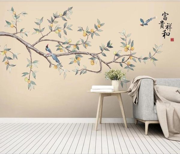 

custom mural wallpaper hand-painted flowers and birds elegant background wall covering wallpapers