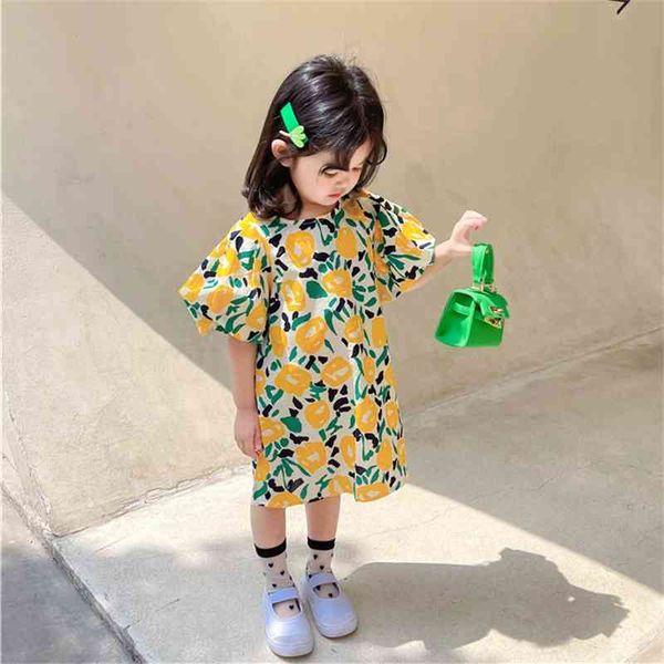

summer arrival girls fashion floral dress kids korean design dresses clothes 210528, Red;yellow