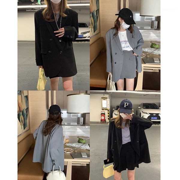 

women's suits & blazers double-breasted blazer 2021 autumn korean loose ladies' casual oversize temperament suit woman clothing, White;black