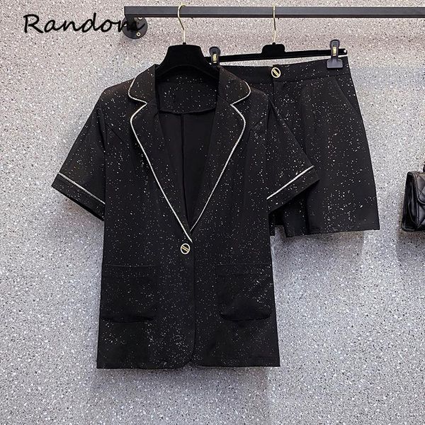 

women's tracksuits plus size 5xl women blazer work suit jacket coat and short pant two piece office lady matching set summer sequin clo, Gray
