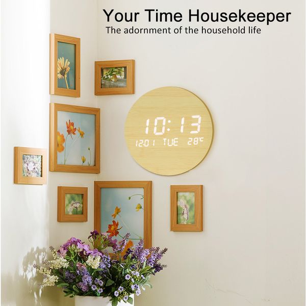 

creative led wooden circular wall fashion home gift electronic alarm clock