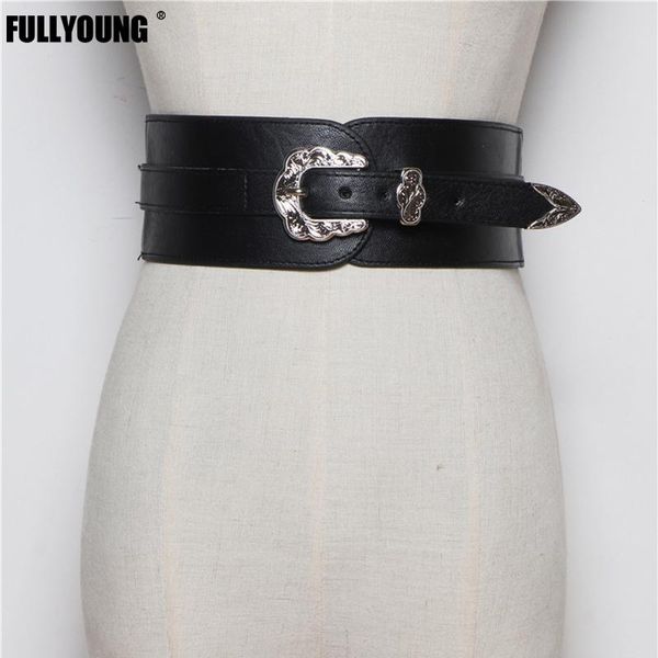 

belts women retro pin buckle wide belt vintage carved pu leather gothic casual fashion all-match dress waistband, Black;brown