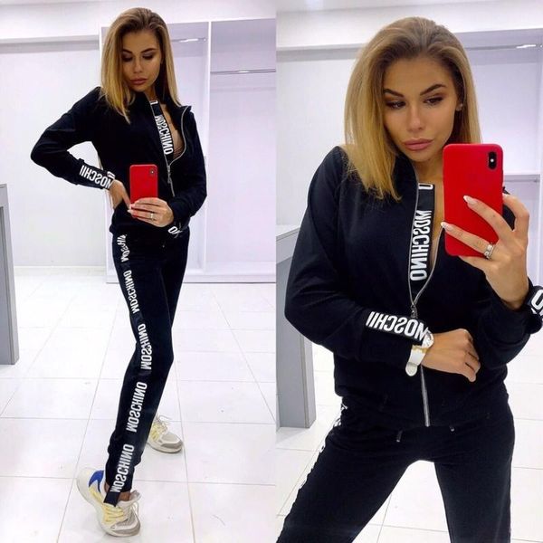 

women two piece set outfits autumn women's tracksuit zipper and pants casual sport suit winter 2 woman, White