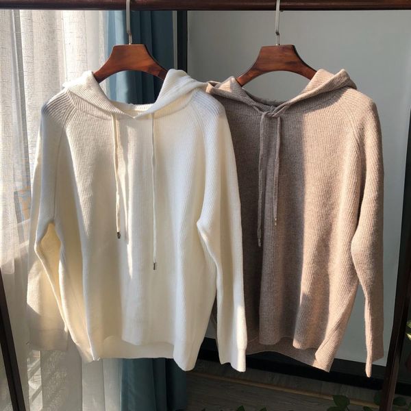 

sweaters 100% wool women sweater hooded long sleeve casual simple autumn winter top, White;black