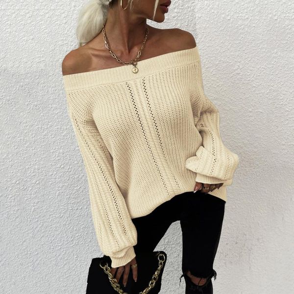 

women's sweaters solid color sweater long-sleeved one-word collar pullover sleeve off-shoulder women 2021 arrival, White;black
