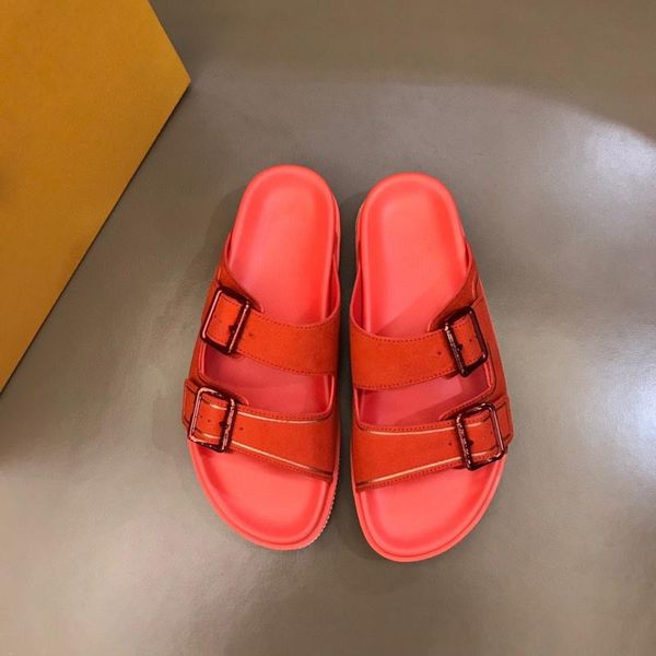 

2021 summer men women trainer mule slippers metallic orange suede sandals rubber outsole outdoor cool casual luxury fashion flat flip flops, Black