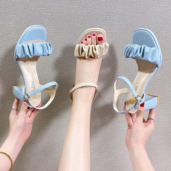 

dress shoes block heels open toe 2021 sandals comfort for women all-match buckle strap espadrilles platform suit female beige chunky p, Black