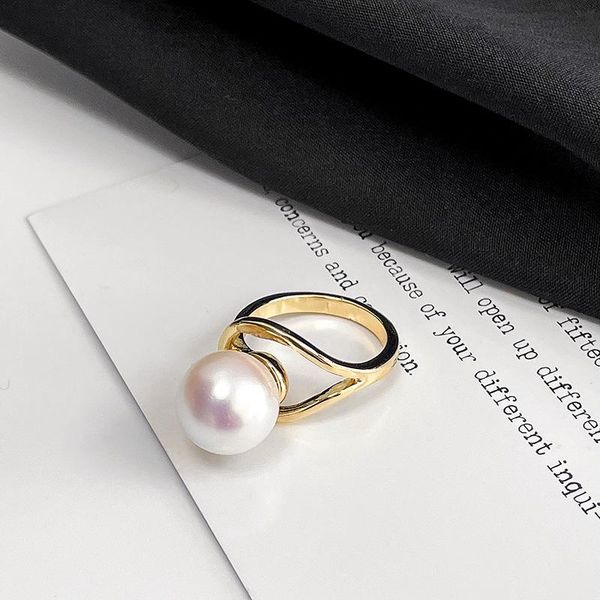 

wedding rings lovoacc luxury big glossy simulation pearl open ring for women ladies gold color geometric metal charm anniversary jewelry, Slivery;golden