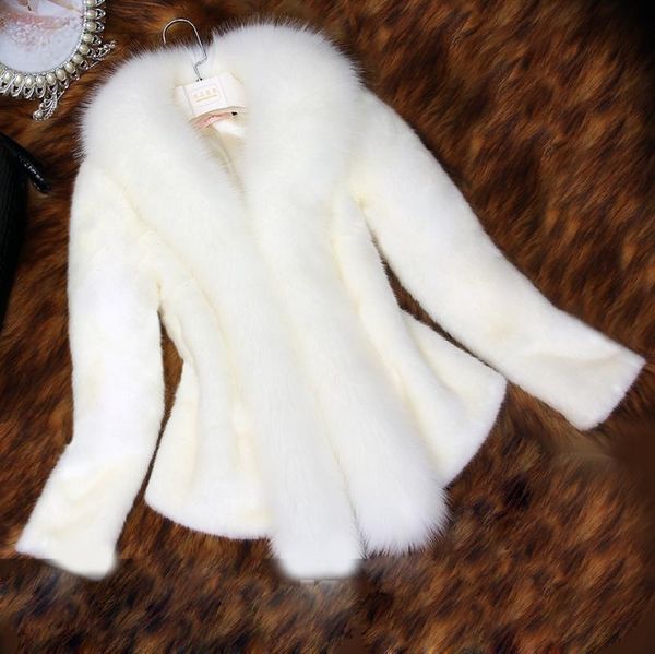 

women's fur & faux 2021 winter women coats white thick warm jacket short outerwear luxury furry shaggy, Black