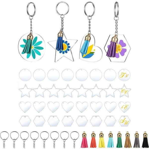 

hooks & rails acrylic transparent discs and key chains,round,stars,hearts,hexagons, tassel pendants,key chains blank,for diy projects
