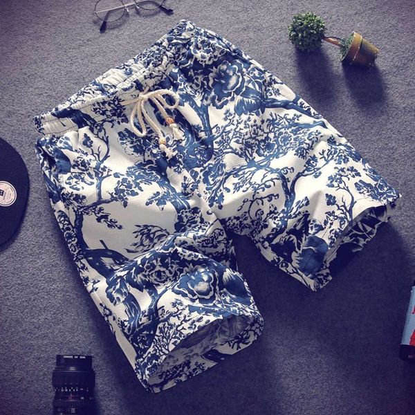 

men's shorts summer korean printed shorts beach capri casual men's straight pants for teenagers, White;black