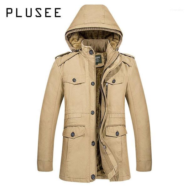 

men's wool & blends plusee coat plus size 5xl 6xl men 2021 winter slim solid cotton thick zipper mid-length stand collar plain coat1, Black