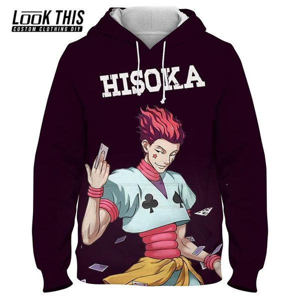 

men's hoodies & sweatshirts harajuku cartoon hunterxhunter 3d printed men oversized hoodie boy teen cool hooded hoody casual loose long, Black