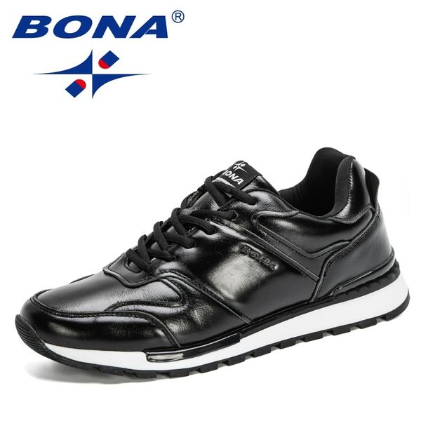 

bona new designers business dress shoes genuine leather formal office men shoes party fashion wedding man footwear trendy 210330, Black